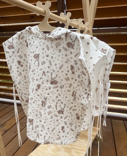 Ponczo kąpielowe z kapturkiem muślinowe Jelonki i króliczki