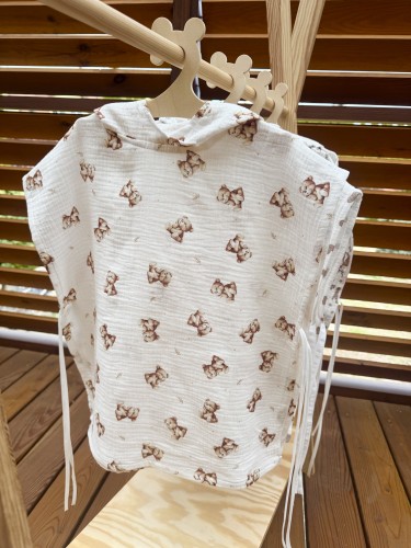 Ponczo kąpielowe z kapturkiem muślinowe Zamyślone misie