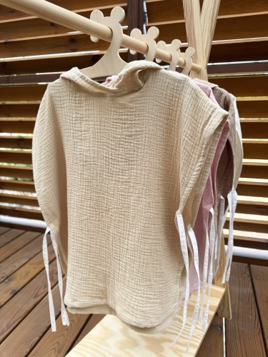 Ponczo kąpielowe z kapturkiem muślinowe Jasny beż 