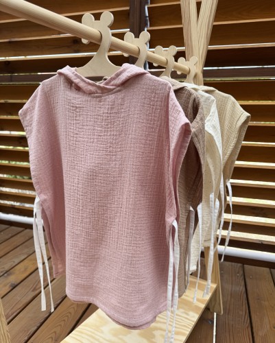 Ponczo kąpielowe z kapturkiem muślinowe Różowy w złote kropki