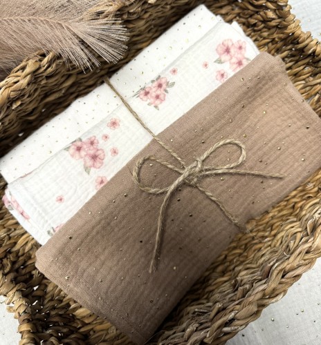 Pieluszki muślinowe Różowe kwiatki 3-pak