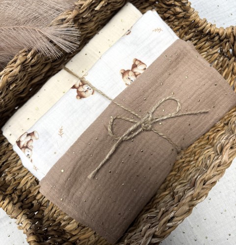 Pieluszki muślinowe Zamyślone misie tle 3-pak