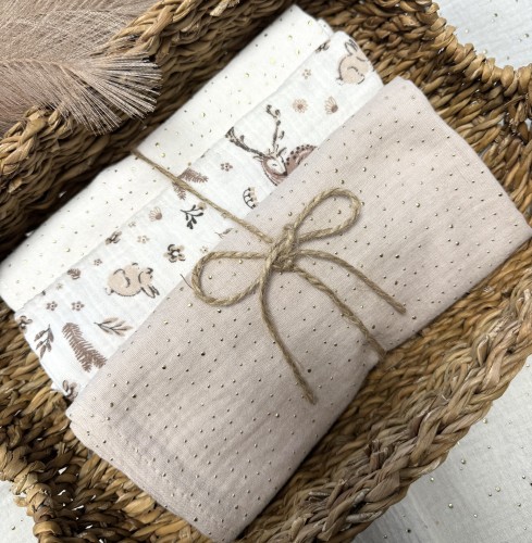 Pieluszki muślinowe Jelonki i króliczki tle 3-pak