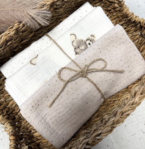 Pieluszki muślinowe Misie niedźwiadki tle 3-pak