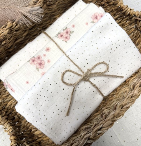 Pieluszki muślinowe Różowe kwiatki 3-pak