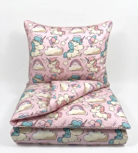 Komplet do przedszkola / żłobka - kocyk / kołderka z poduszką Jednorożce różowe