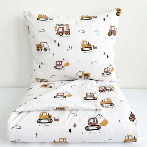  Komplet do przedszkola / żłobka - kocyk / kołderka z poduszką Brązowe koparki i traktory 