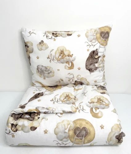 Komplet do przedszkola / żłobka - kocyk / kołderka z poduszką Miś i przyjaciele beżowy