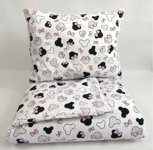 Komplet do przedszkola / żłobka - kocyk / kołderka z poduszką Miki różowe z kropeczkami 