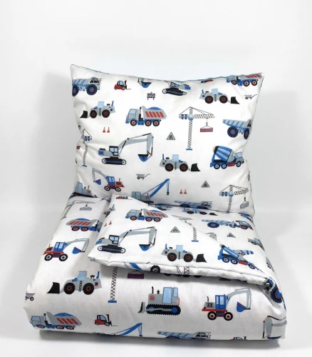 Komplet do przedszkola / żłobka - kocyk / kołderka  z poduszką Niebieskie koparki