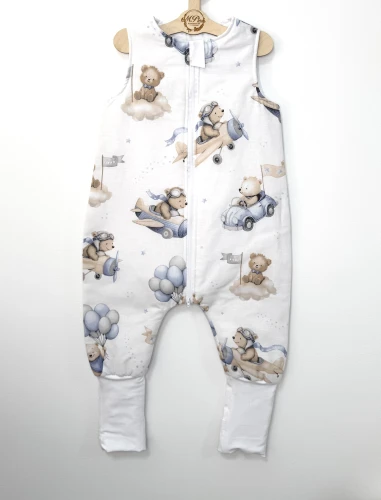 Śpiworek do spania z nogawkami Latające misie z niebieskim