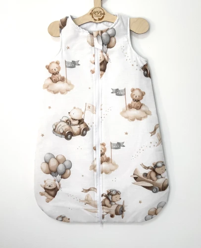 Śpiworek do spania niemowlęcy Latające misie z beżowym