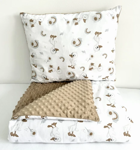 Komplet do przedszkola / żłobka - kocyk / kołderka z poduszką Brzydkie kaczątko i beż minky 100x134 SALE