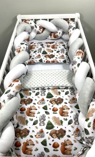 Komplet do łóżeczka z warkoczem 300 cm Las i szare Minky
