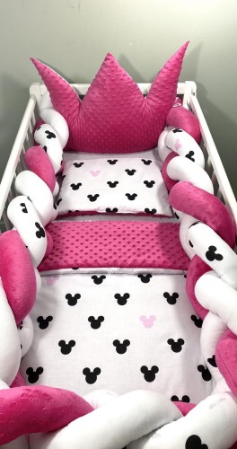 Komplet do łóżeczka z warkoczem 300 cm Miki różowe i amarant Minky